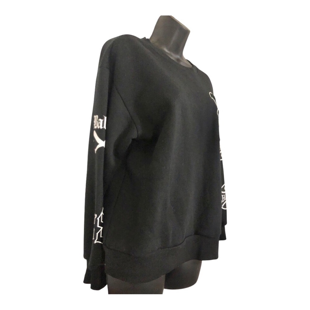 Black Multi Print Varsity Patchwork Sweatshirt Si… - image 8